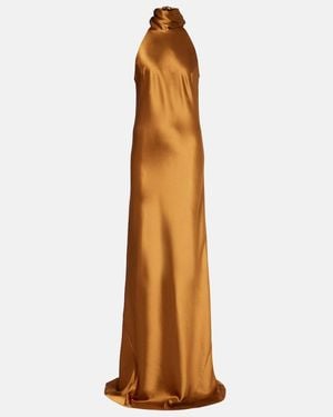 Galvan London Sienna Halterneck Satin Gown - Brown