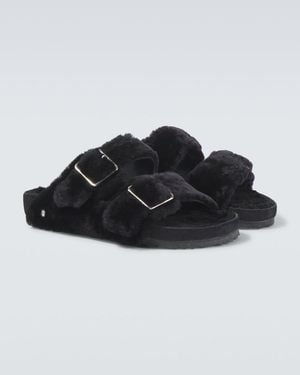 Birkenstock Arizona 1774 Shearling-Lined Suede Sandals - Black