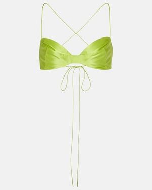 The Sei Silk Satin Bra Top - Green