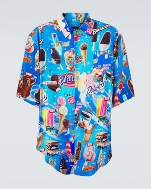 Balenciaga Printed Satin Shirt - Blue