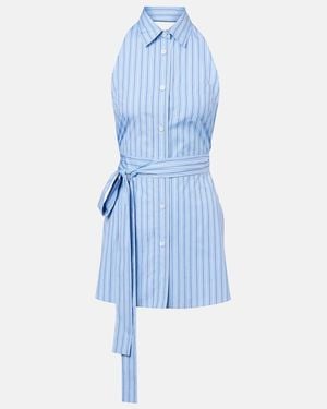 Prada Striped Halterneck Cotton Minidress - Blue