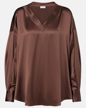 Brunello Cucinelli Bluse Aus Seidensatin - Braun