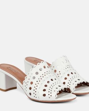 Alaïa Laser-Cut Leather Mules - White