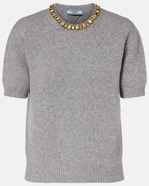 Prada Verzierter Pullover Aus Wolle Und Kaschmir - Grau