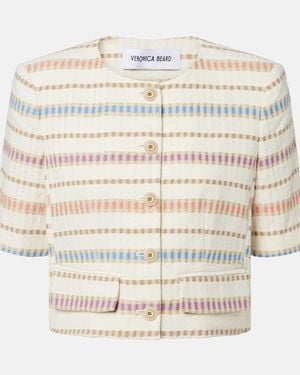 Veronica Beard Orville Striped Cropped Cotton-Blend Jacket - White