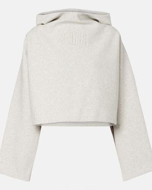Jean Paul Gaultier Cropped Embossed Logo Cotton Hoodie - White