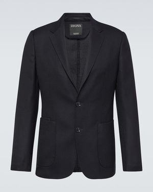 ZEGNA Single-Breasted Wool Blazer - Blue