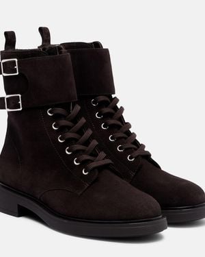 Gianvito Rossi Shearling-Lined Suede Combat Boots - Black