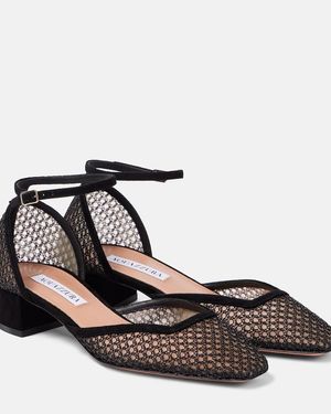 Aquazzura Asha 35 Suede-Trimmed Mesh Court Shoes - Brown