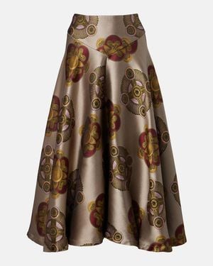 La DoubleJ Milano Printed Jacquard Midi Skirt - Brown