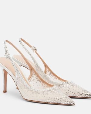 Gianvito Rossi Regina Embellished Leather Slingback Pumps - Natural