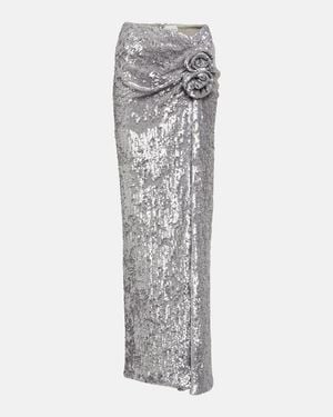 Magda Butrym Floral-Applique Sequined Maxi Skirt - Grey