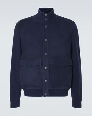 Canali Suede Bomber Jacket - Blue
