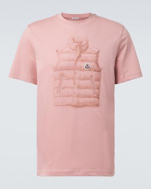 Moncler Printed Cotton Jersey T-Shirt - Pink