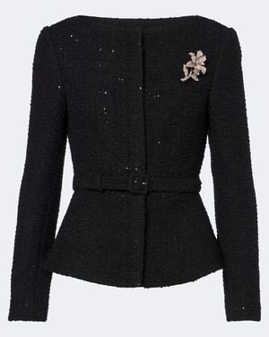 Roland Mouret Belted Embellished Boucle Jacket - Black