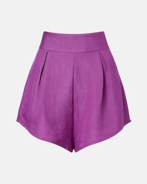 Adriana Degreas Pleated Linen-Blend Shorts - Purple