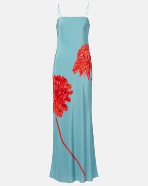 SIR. Amelie Floral Silk Crepe Maxi Dress - Blue
