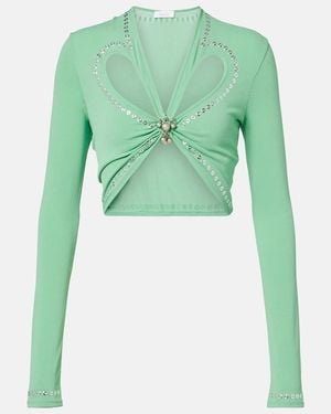 Rabanne Cutout Embellished Crop Top - Green
