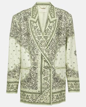 Zimmermann Double-breasted Paisley-print Linen Blazer - Green