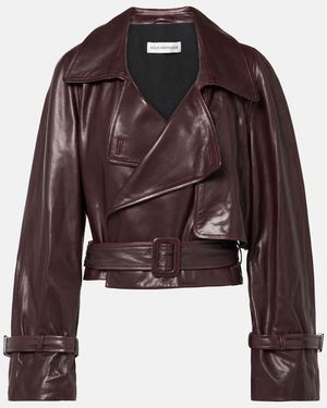 Nour Hammour Hatti Cropped Leather Biker Jacket - Red