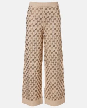 Gucci Gg Wool And Cashmere-Blend Wide-Leg Pants - Natural