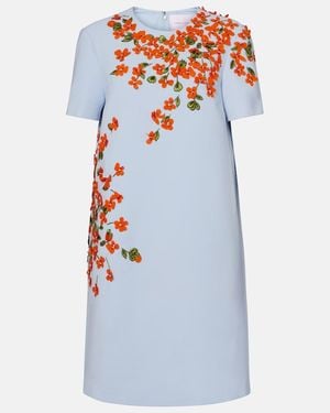 Carolina Herrera Floral-Applique Crepe Shift Dress - Blue