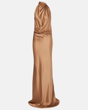 The Sei Halterneck Silk Satin Gown - Brown