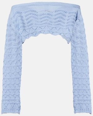 Bananhot Helena Crochet Cotton-Blend Crop Top - Blue