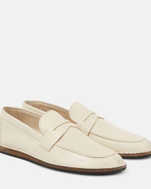 The Row Cary Leather Penny Loafers - White