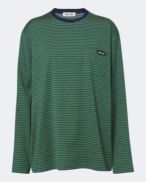 Miu Miu Striped Cotton Jersey T-Shirt - Green