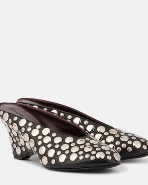 KHAITE Cloak 75 Studded Leather Wedge Mules - Black
