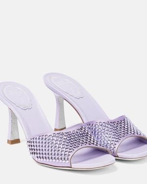 Rene Caovilla Embellished Leather Mules - Purple