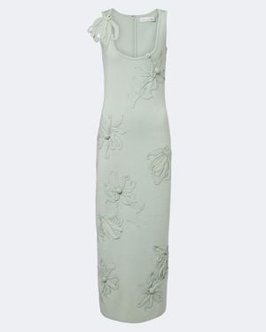Oscar de la Renta Robe Midi En Laine Melangee A Appliques - Vert