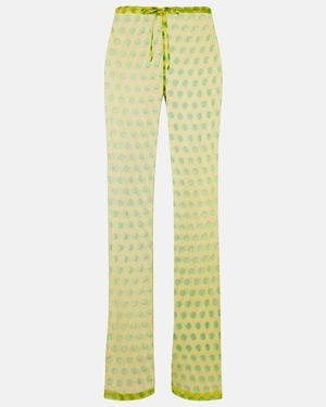 Dries Van Noten Polka-Dot Silk Straight Trousers - Green