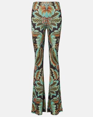 Etro Printed Crepe Jersey Flared Trousers - Green