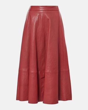 Brunello Cucinelli High-Rise Leather Midi Skirt - Red