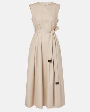 Max Mara Amina Pleated Cotton Midi Dress - Natural