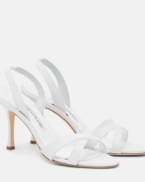 Manolo Blahnik Callasi Leather Slingback Sandals - White