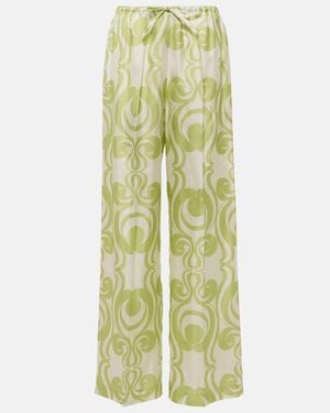 Dries Van Noten Printed Silk Wide-Leg Trousers - Green