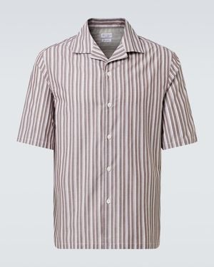 Brunello Cucinelli Striped Cotton Bowling Shirt - Brown