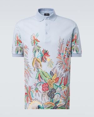 Etro Printed Cotton Pique Polo Shirt - Blue