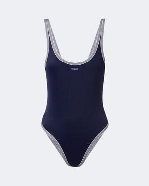 Versace Costume Intero Greca Con Logo Ricamato - Blu