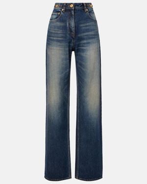 Versace Distressed High-Rise Wide-Leg Jeans - Blue