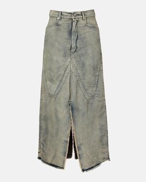 Rick Owens Distressed Denim Maxi Skirt - Gray
