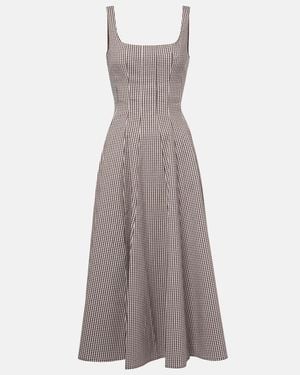STAUD Wells Checked Midi Dress - Gray
