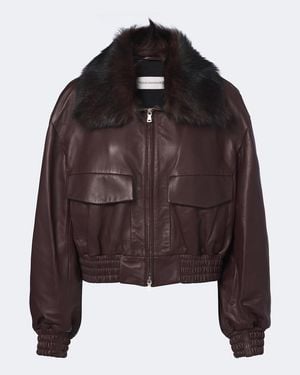 Nour Hammour Shearling-Trimmed Leather Blouson Jacket - Brown