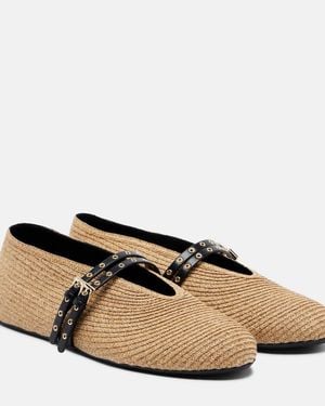 Alaïa Woven Leather-Trimmed Ballet Flats - Brown