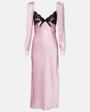 Alessandra Rich Vestido Midi De Seda Con Encaje - Rosa