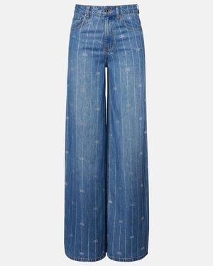 Self-Portrait Verzierte Wide-Leg Jeans - Blau