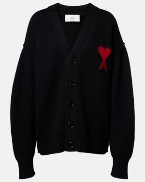 Ami Paris Ami De Cour Virgin Wool Cardigan - Black